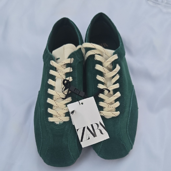 Zara Forest Green Sneakers with Off-White Laces Size 39 - Picture 1 of 8
